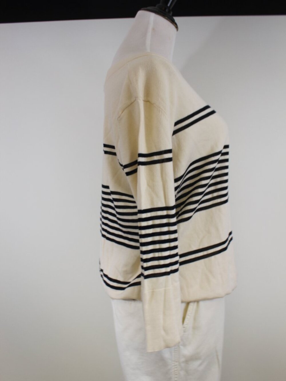 Autumn Cashmere Stripe Boat Neck Sweater Cream Black‎ Parisian Euro Summer M - Picture 8 of 9